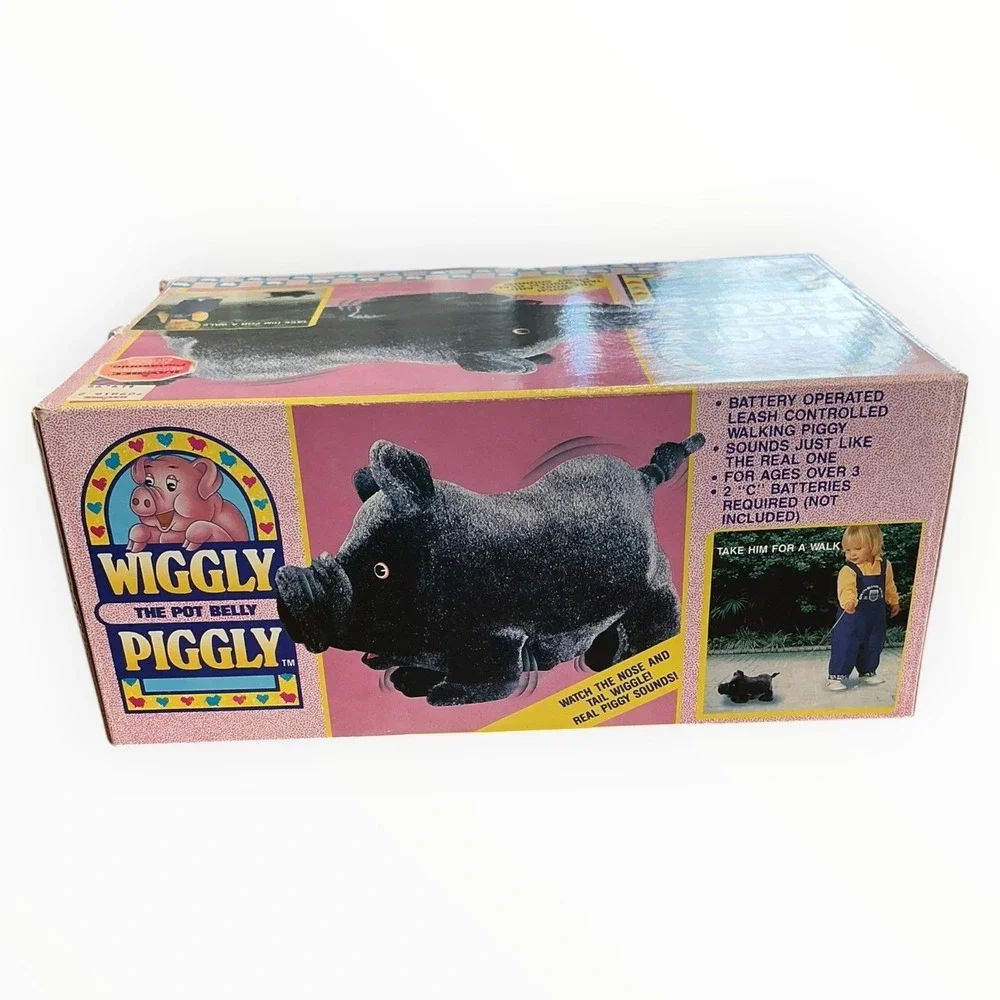 Wiggly The Pot Belly Piggly Black Walking Pig Toy with‎ Box Vintage